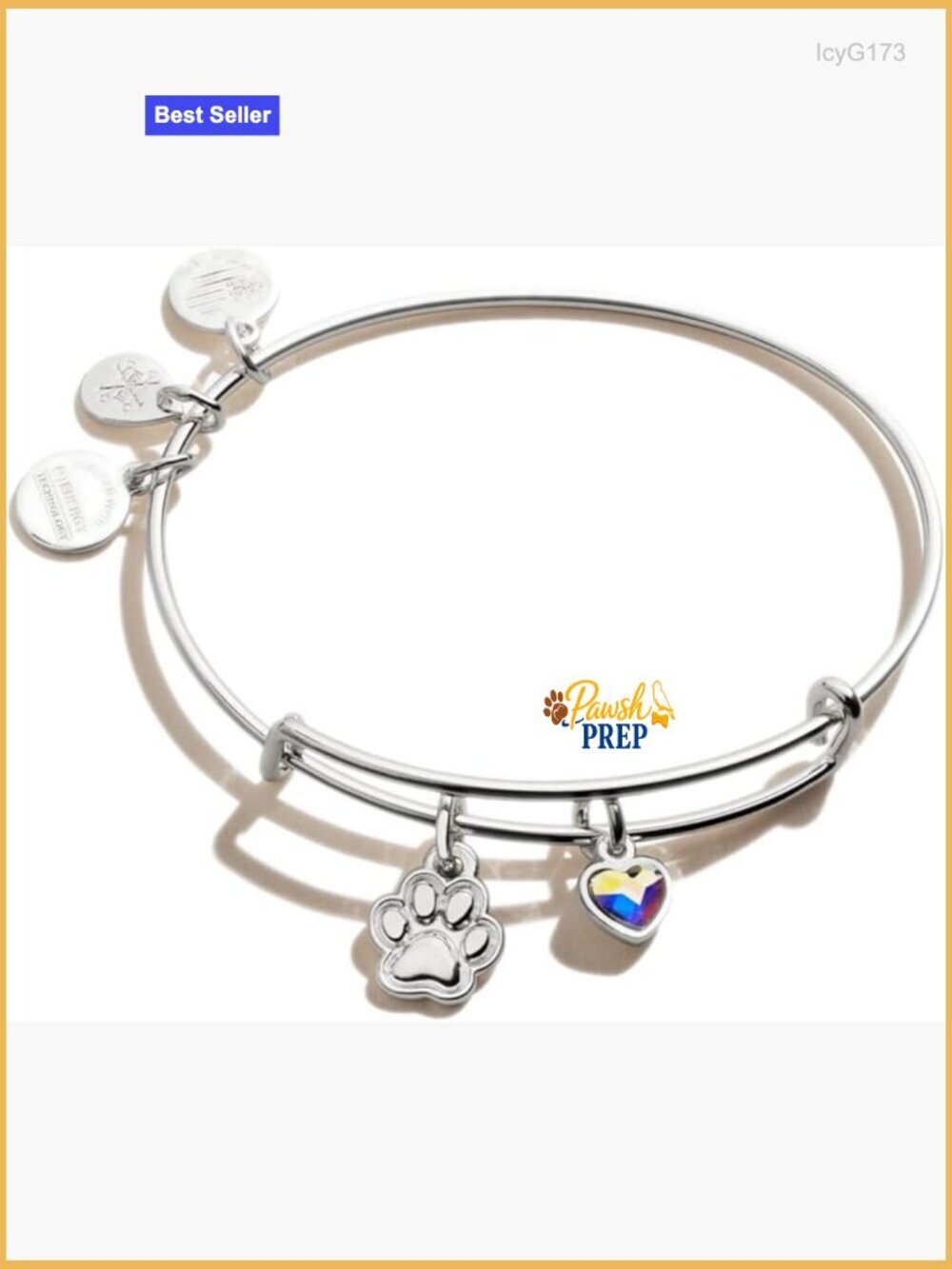 Adjustable Paw Print Crystal Heart Charm Bangle Bracelet